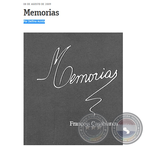 MEMORIAS - Por DELFINA ACOSTA - Domingo, 08 de Agosto de 2009